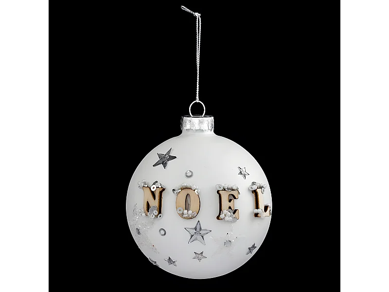 Boule de Noël en Verre "Hors Piste" 8cm Blanc Mat