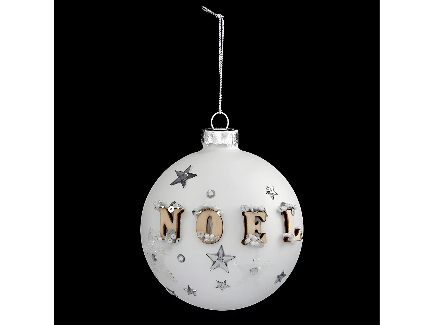 Boule de Noël en Verre "Hors Piste" 8cm Blanc Mat