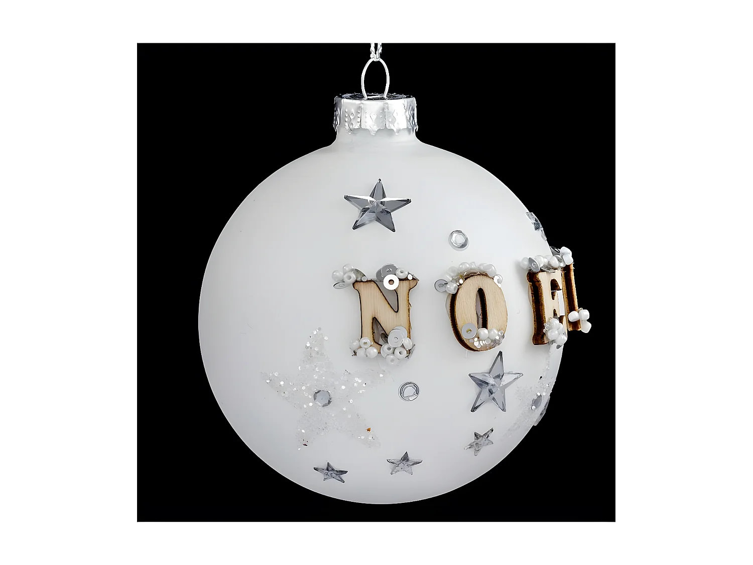 Boule de Noël en Verre "Hors Piste" 8cm Blanc Mat