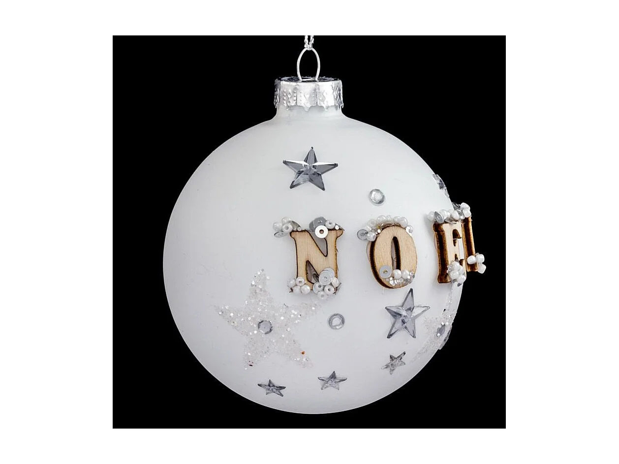 Boule de Noël en Verre "Hors Piste" 8cm Blanc Mat