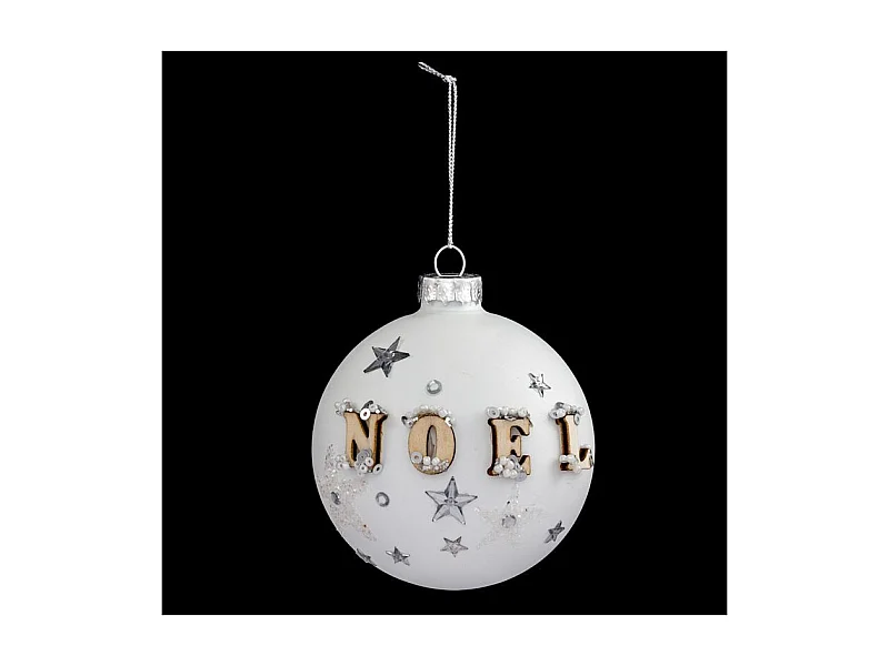 Boule de Noël en Verre "Hors Piste" 8cm Blanc Mat