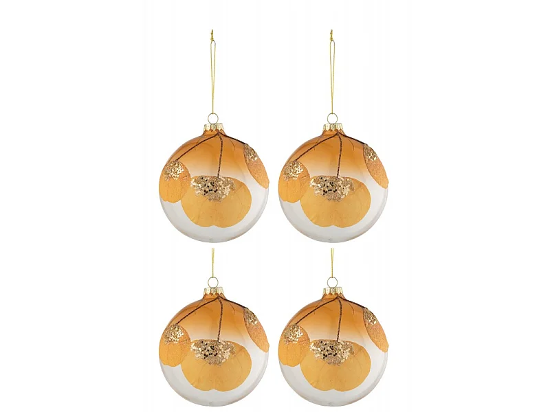 Lot de 4 Boules de Noël "Feuilles Séchées" 10cm Ocre