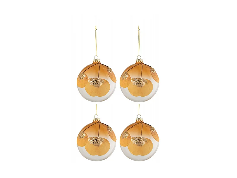 Lot de 4 Boules de Noël "Feuilles Séchées" 10cm Ocre