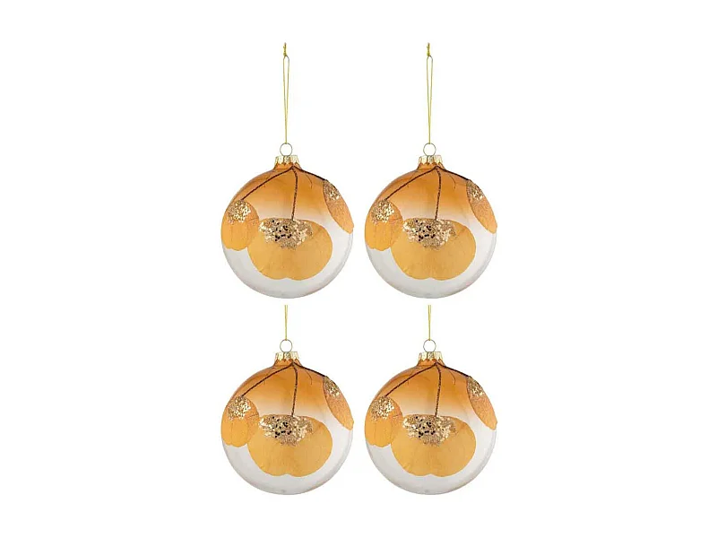 Caja de 4 bolas de Navidad de vidrio ocre de 10x10x10 cm
