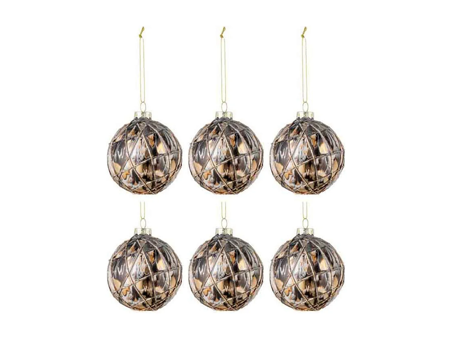 Lot de 6 Boules de Noël "Cordes" 8cm Bronze & Gris