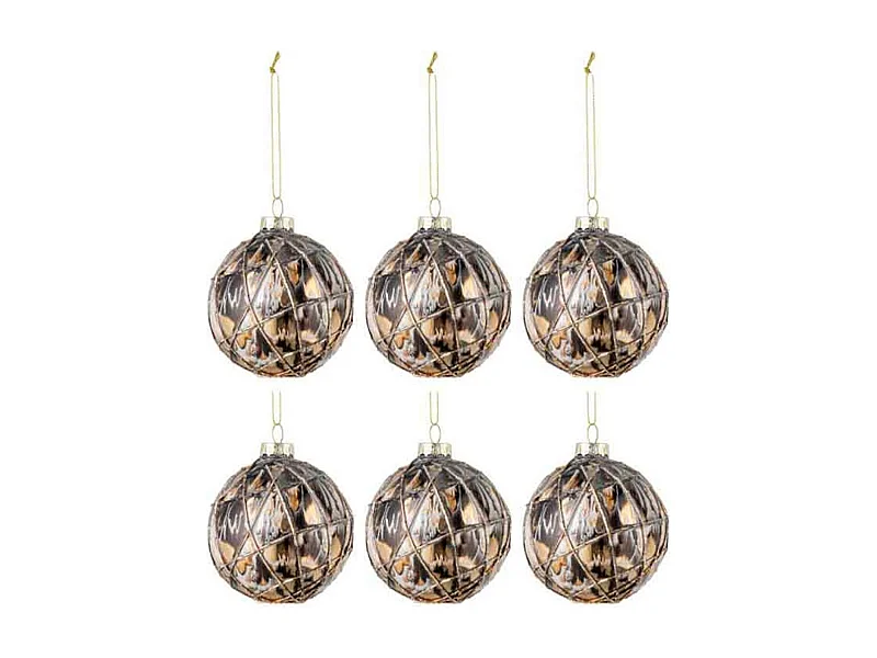 Lot de 6 Boules de Noël "Cordes" 8cm Bronze & Gris
