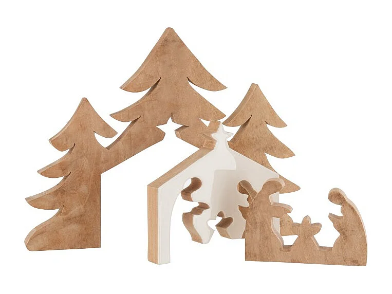 Pesebre de Navidad de madera blanca 55x4x42 cm
