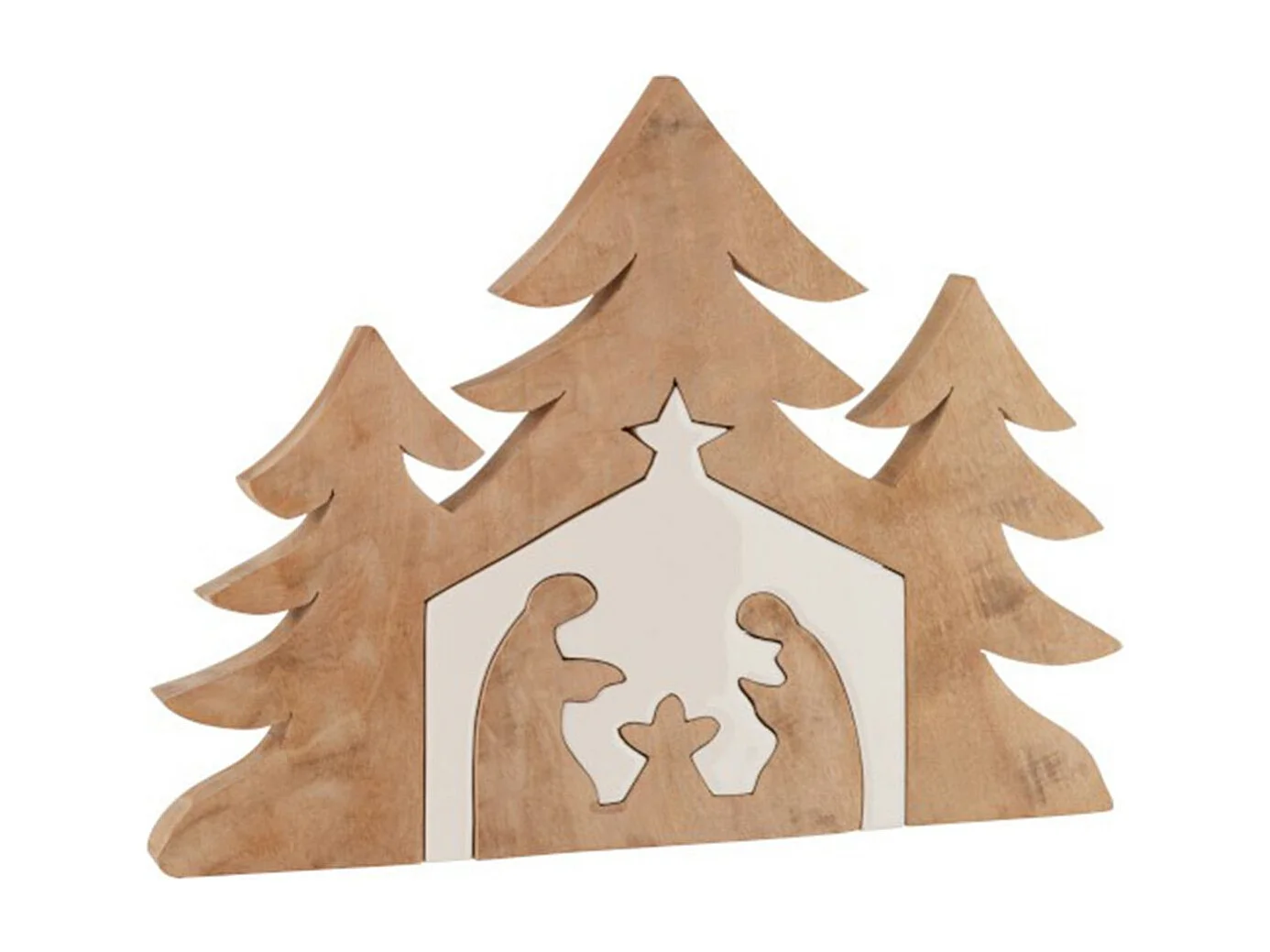Presepe di Natale in legno bianco 55x4x42 cm