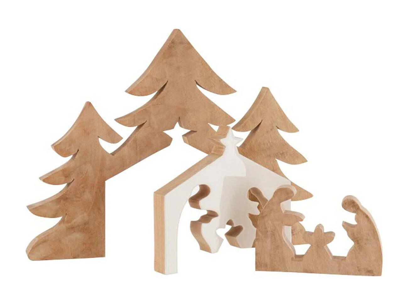 Presepe di Natale in legno bianco 55x4x42 cm