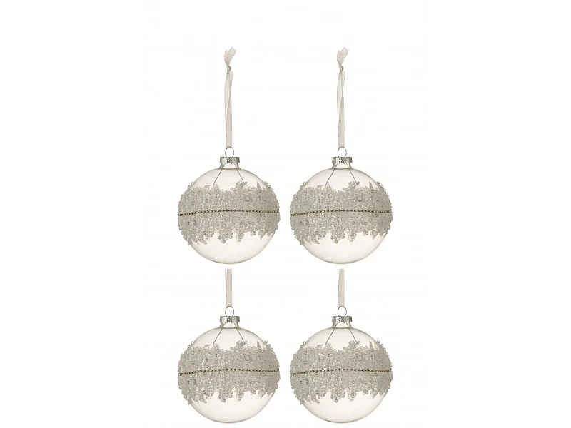 Lot de 4 Boules de Noël "Glace" 10cm Transparent
