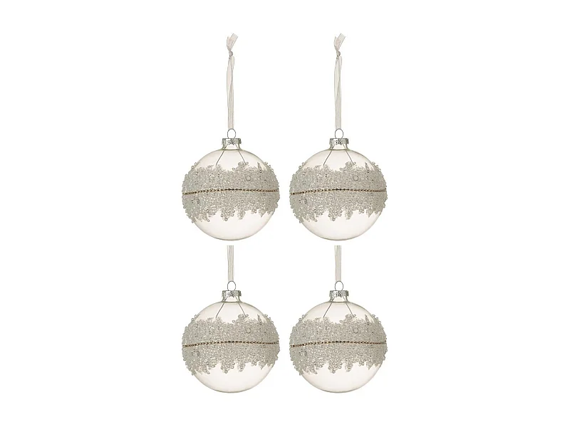 Scatola di 4 palline di Natale in vetro trasparente 10x10x10 cm