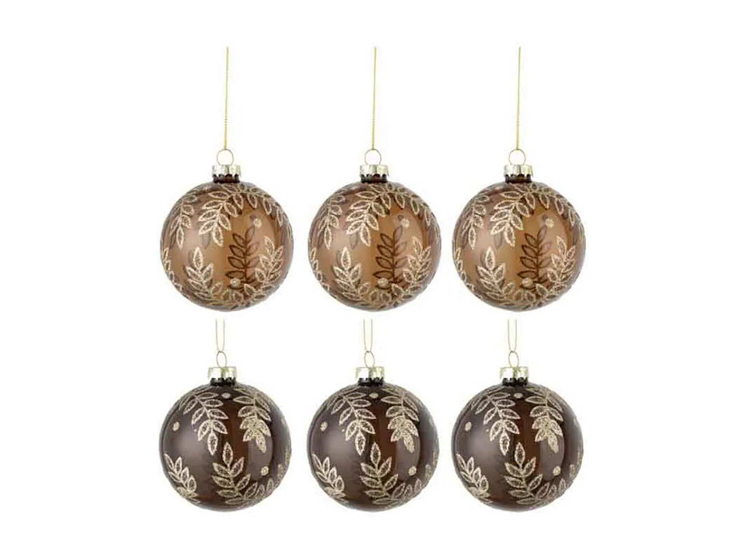 Lot de 6 Boules de Noël "Feuilles" 8cm Beige & Marron