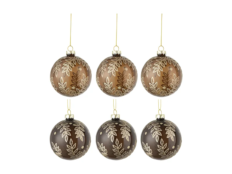 Lot de 6 Boules de Noël "Feuilles" 8cm Beige & Marron