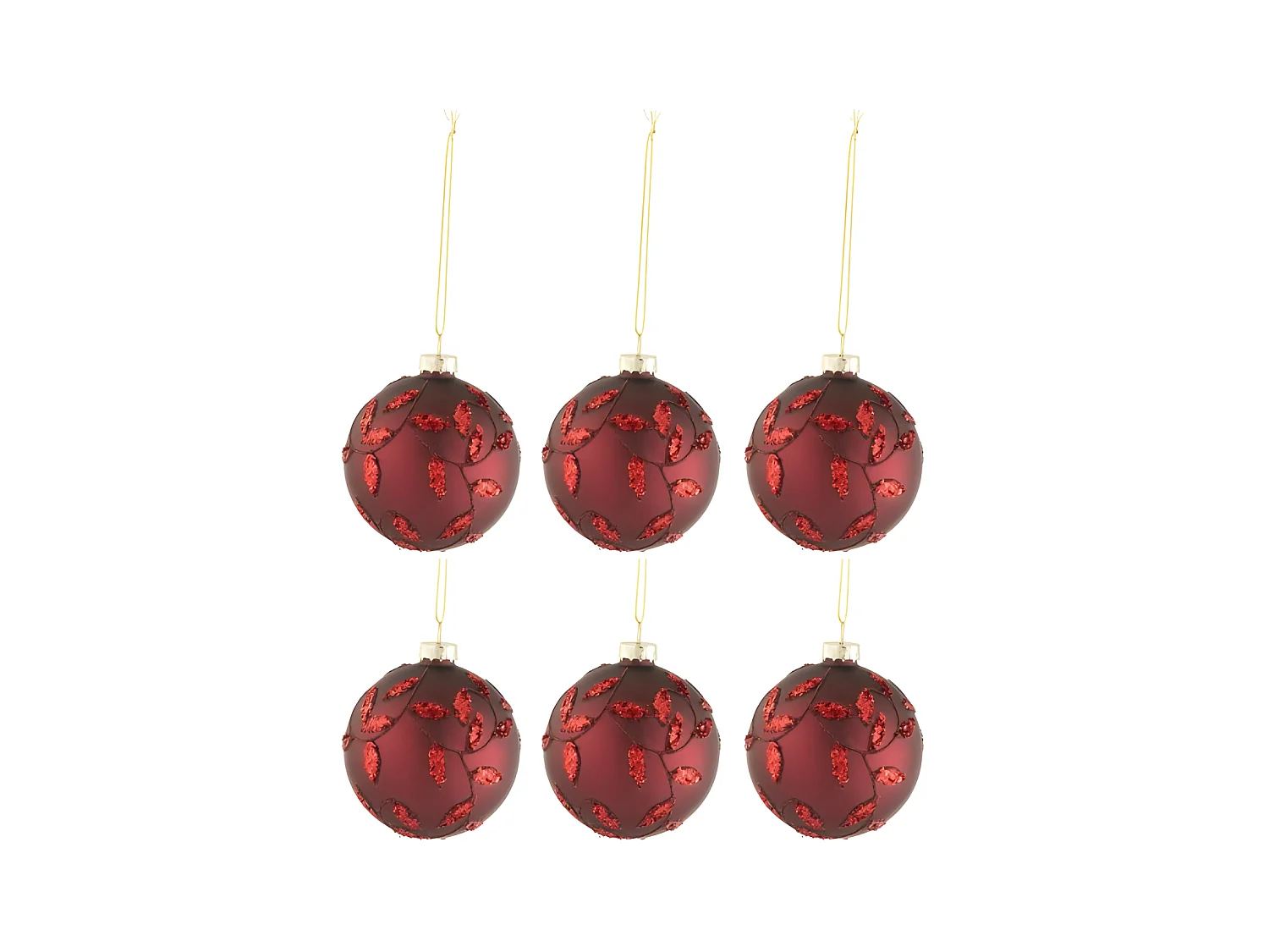 Confezione di 6 ornamenti natalizi in vetro rosso 8x8x8 cm