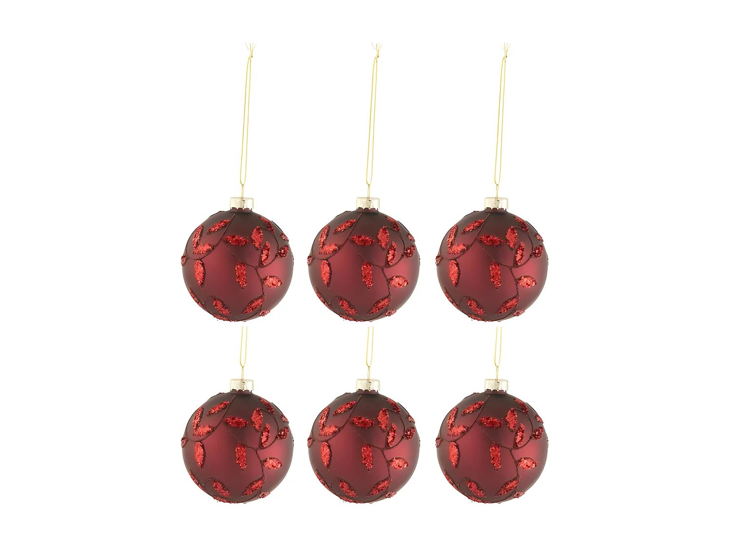 Confezione di 6 ornamenti natalizi in vetro rosso 8x8x8 cm