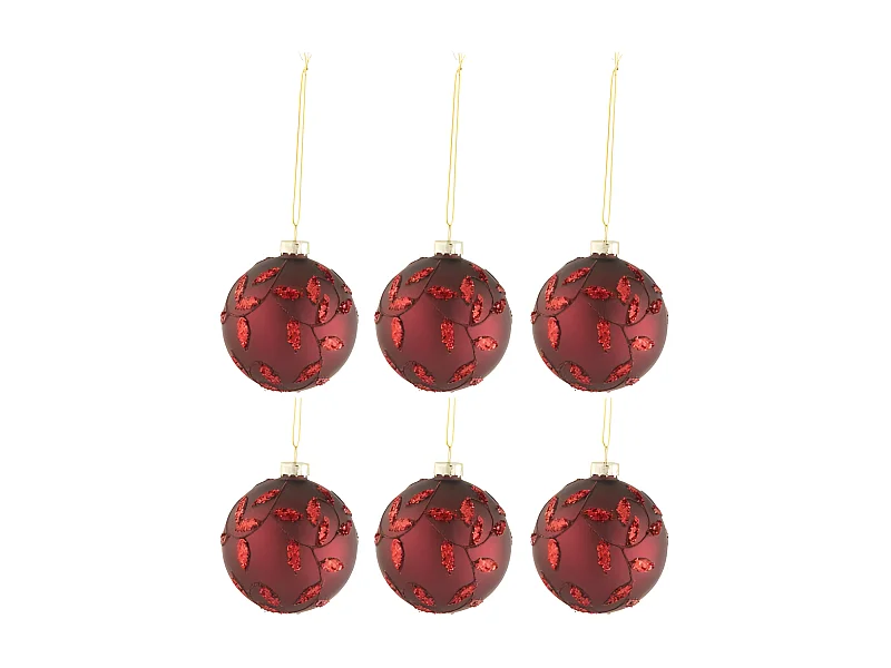 Confezione di 6 ornamenti natalizi in vetro rosso 8x8x8 cm