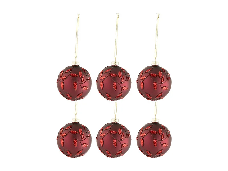 Confezione di 6 ornamenti natalizi in vetro rosso 8x8x8 cm