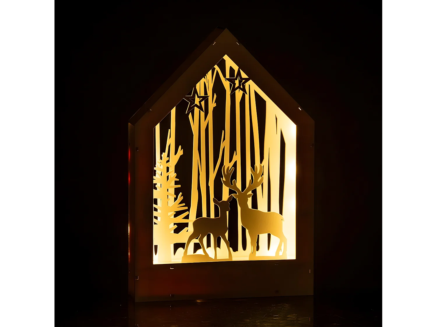 Décoration de Noël Led "Hiver Bois" 35cm Blanc