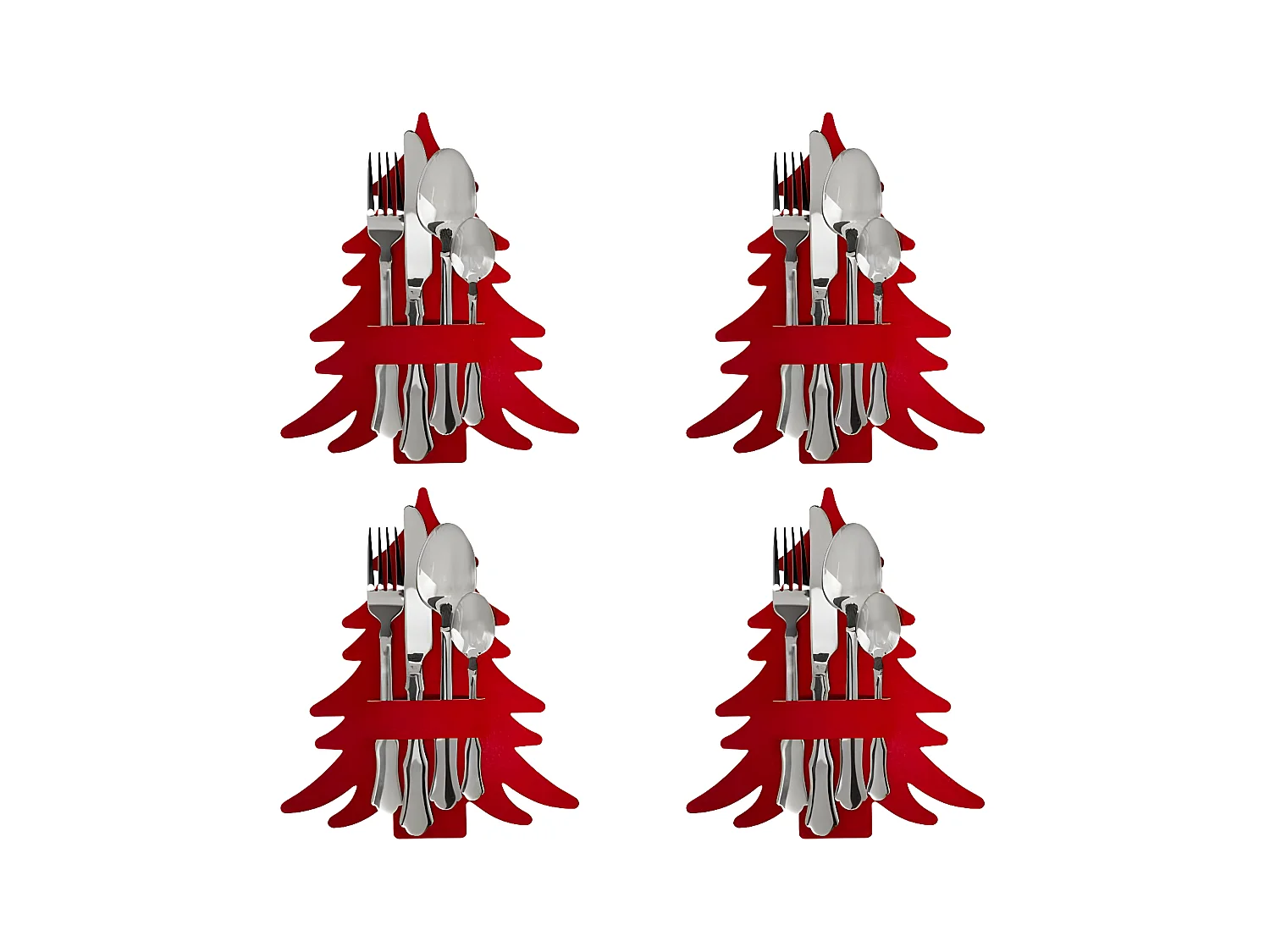 Lot de 4 Porte-Couverts "Sapin" 25cm Rouge