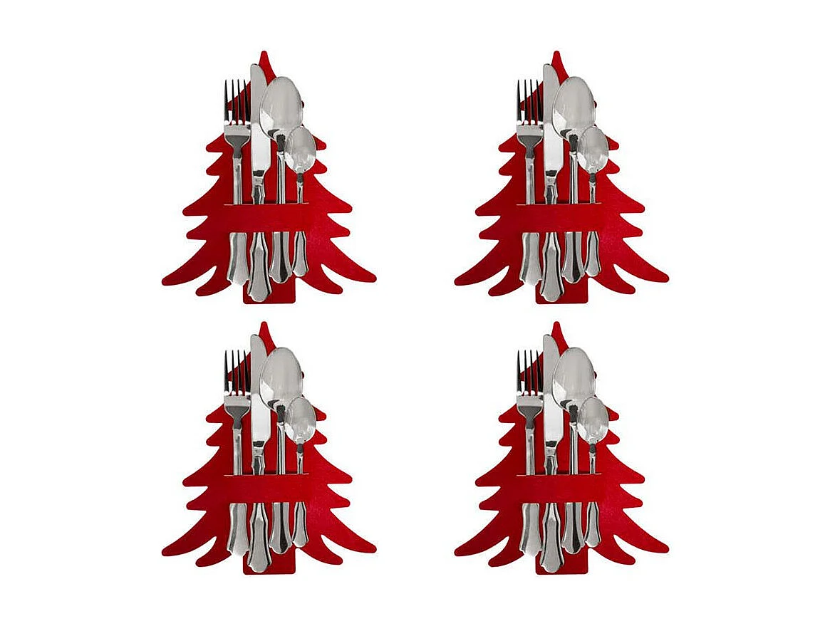 Lot de 4 Porte-Couverts "Sapin" 25cm Rouge