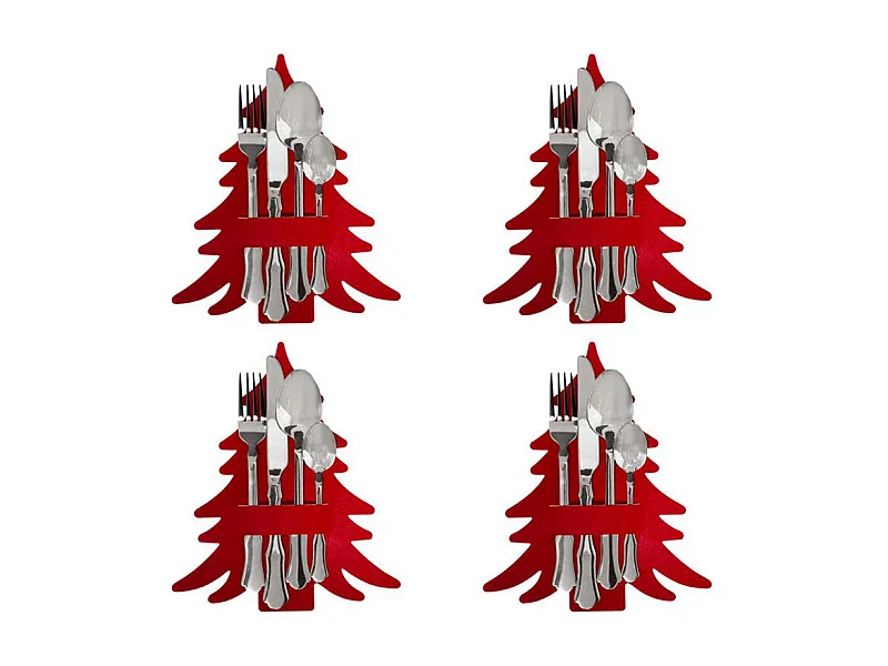 Lot de 4 Porte-Couverts "Sapin" 25cm Rouge