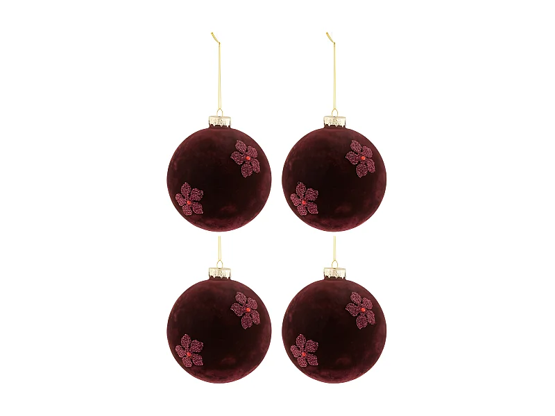 Caja de 4 bolas de Navidad de vidrio Bordeaux de 12x12x12 cm