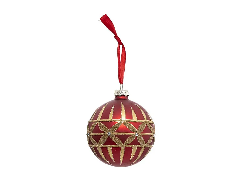 Boule de Noël Strass "Féerie Folk" 8cm Rouge