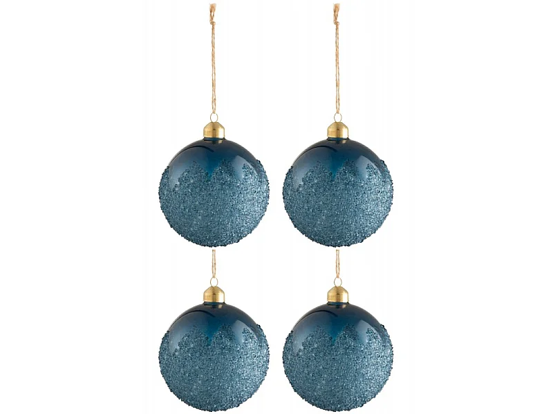 Lot de 4 Boules de Noël "Givrées" 10cm Bleu