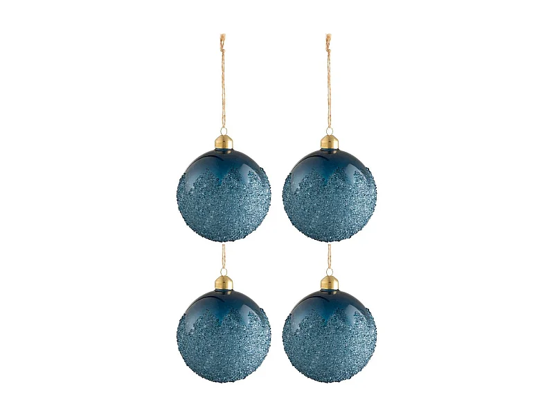 Scatola di 4 palline di Natale in vetro blu 10x10x10 cm