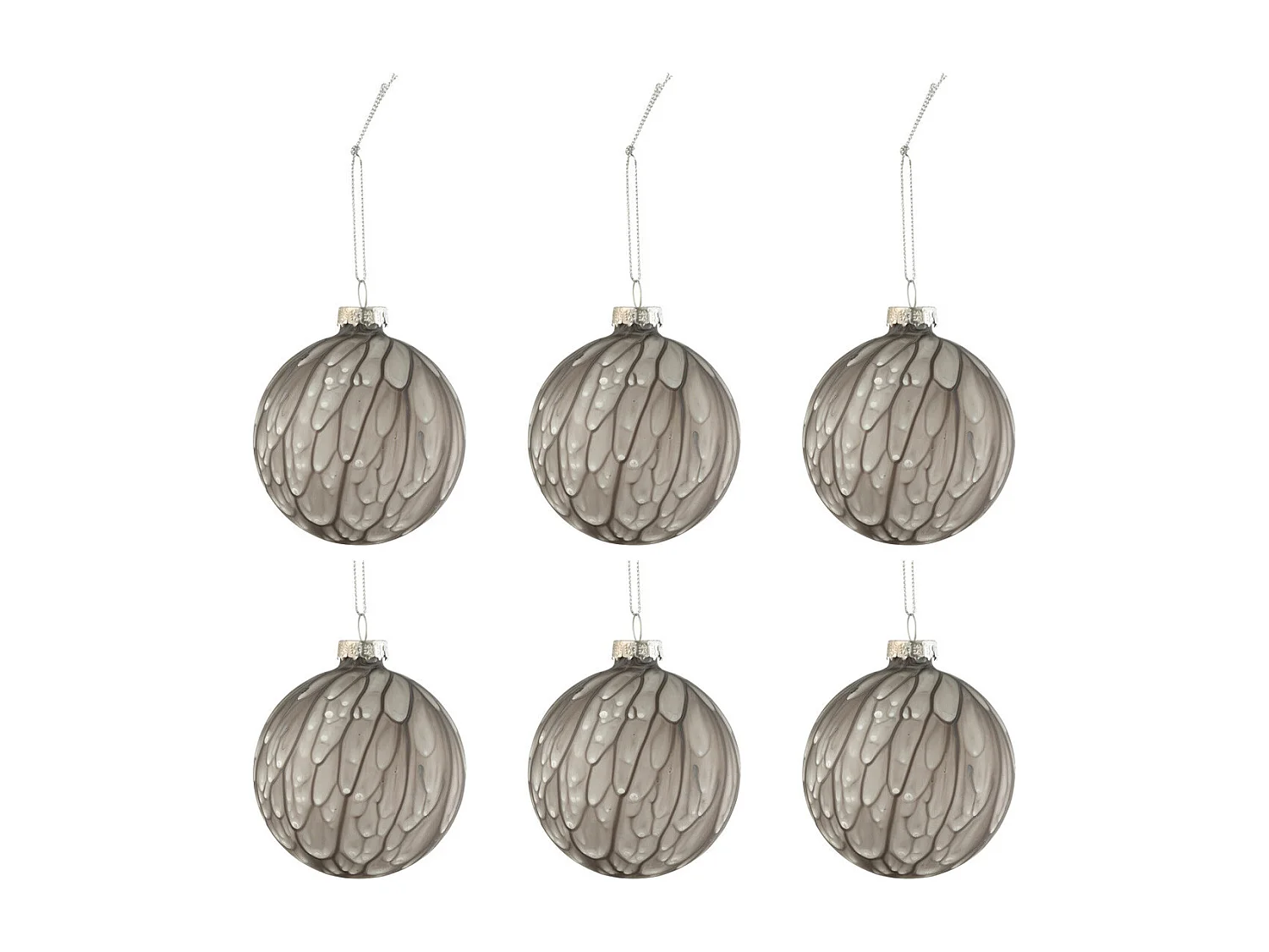 Caja de 6 bolas de Navidad de vidrio gris 8.5x8.5x10 cm