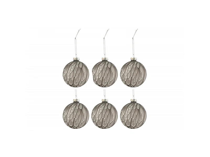 Lot de 6 Boules de Noël "Tâche Mat" 8cm Gris