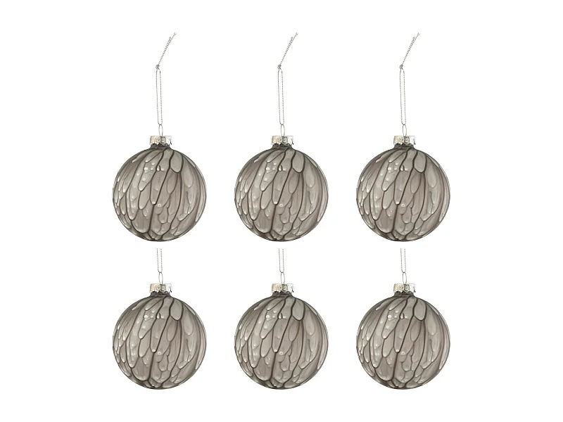 Scatola di 6 palline di Natale in vetro grigio 8x8x8 cm