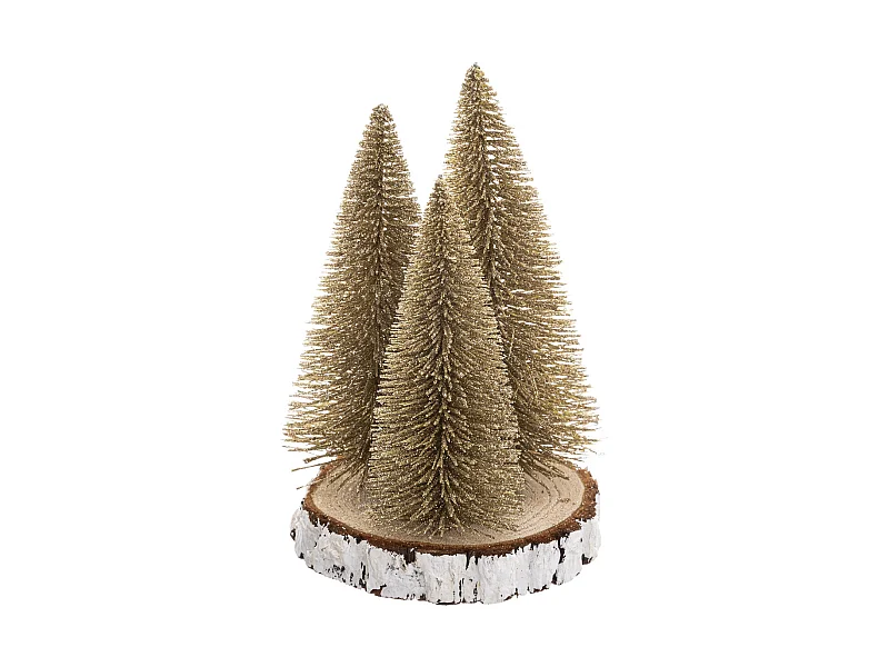 Lot de 3 Sapins de Noël Déco "Rondin" 20cm Or