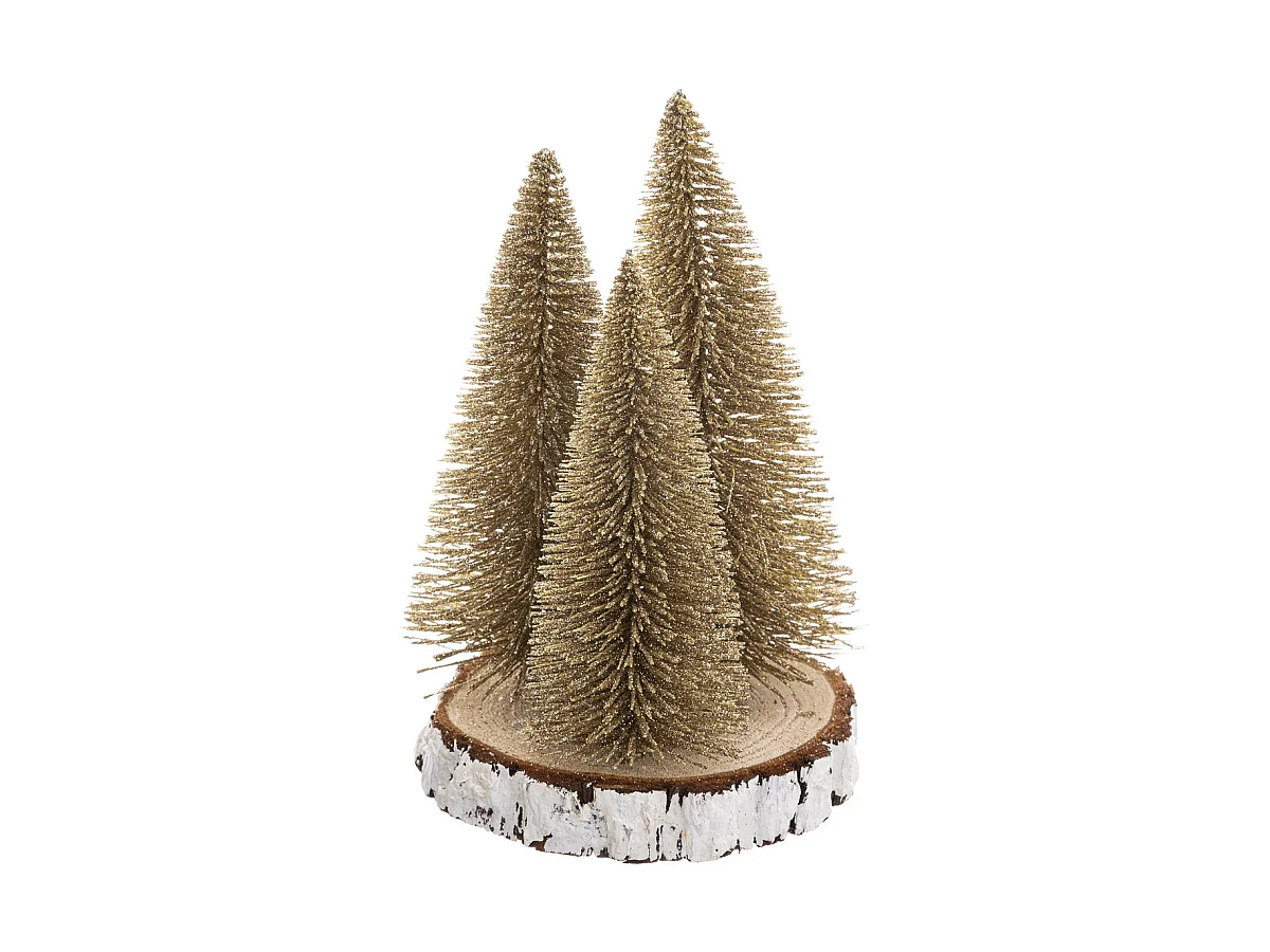 Lot de 3 Sapins de Noël Déco "Rondin" 20cm Or