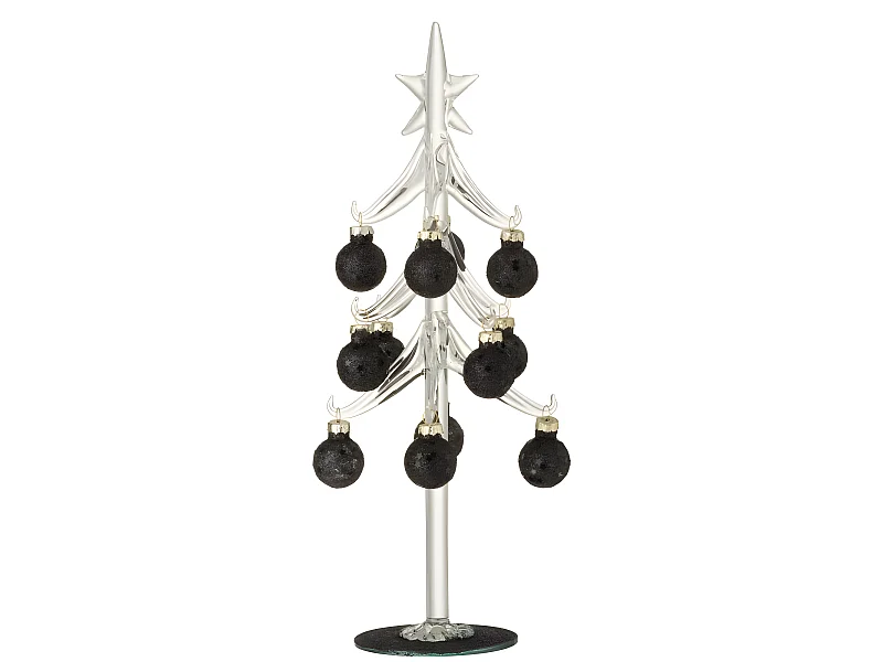Albero di Natale decorativo con palline di vetro nero H30cm