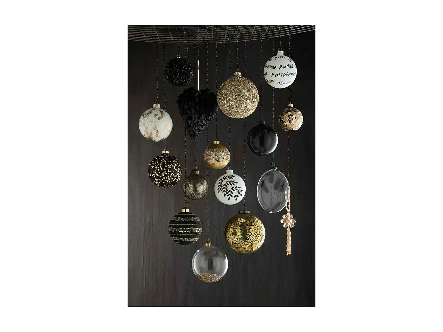 Lot de 4 Boules de Noël "Feuilles Paillettes" 10cm Blanc