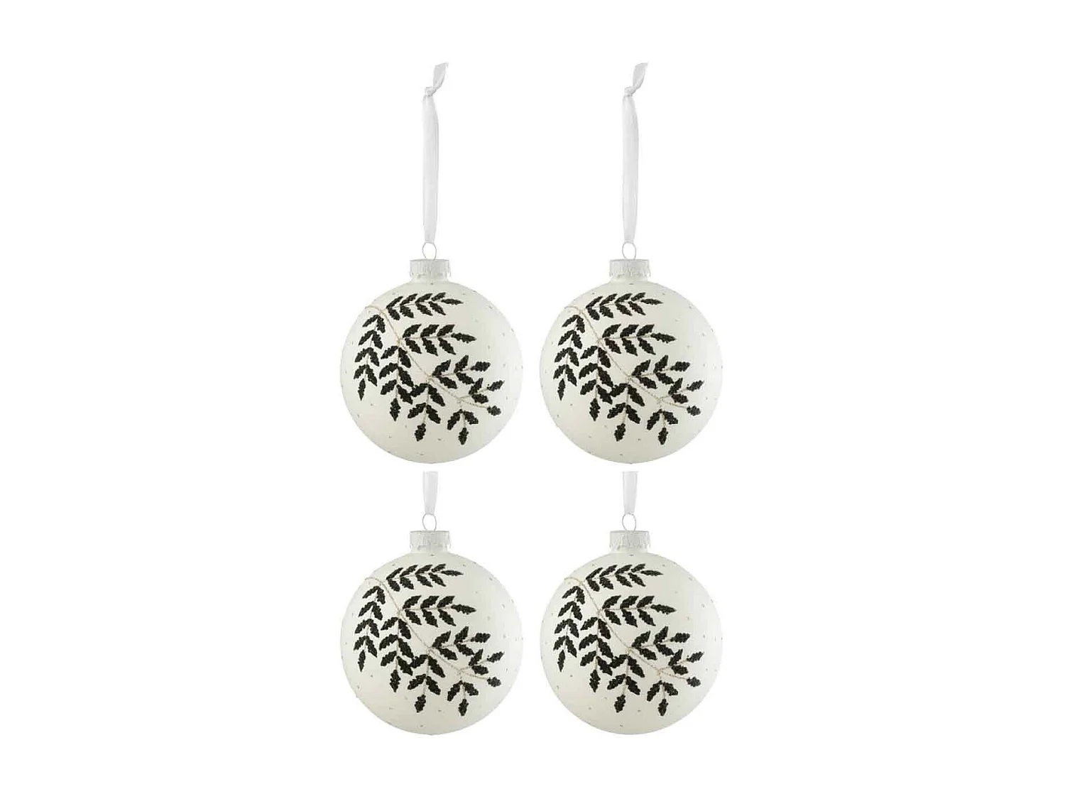 Lot de 4 Boules de Noël "Feuilles Paillettes" 10cm Blanc