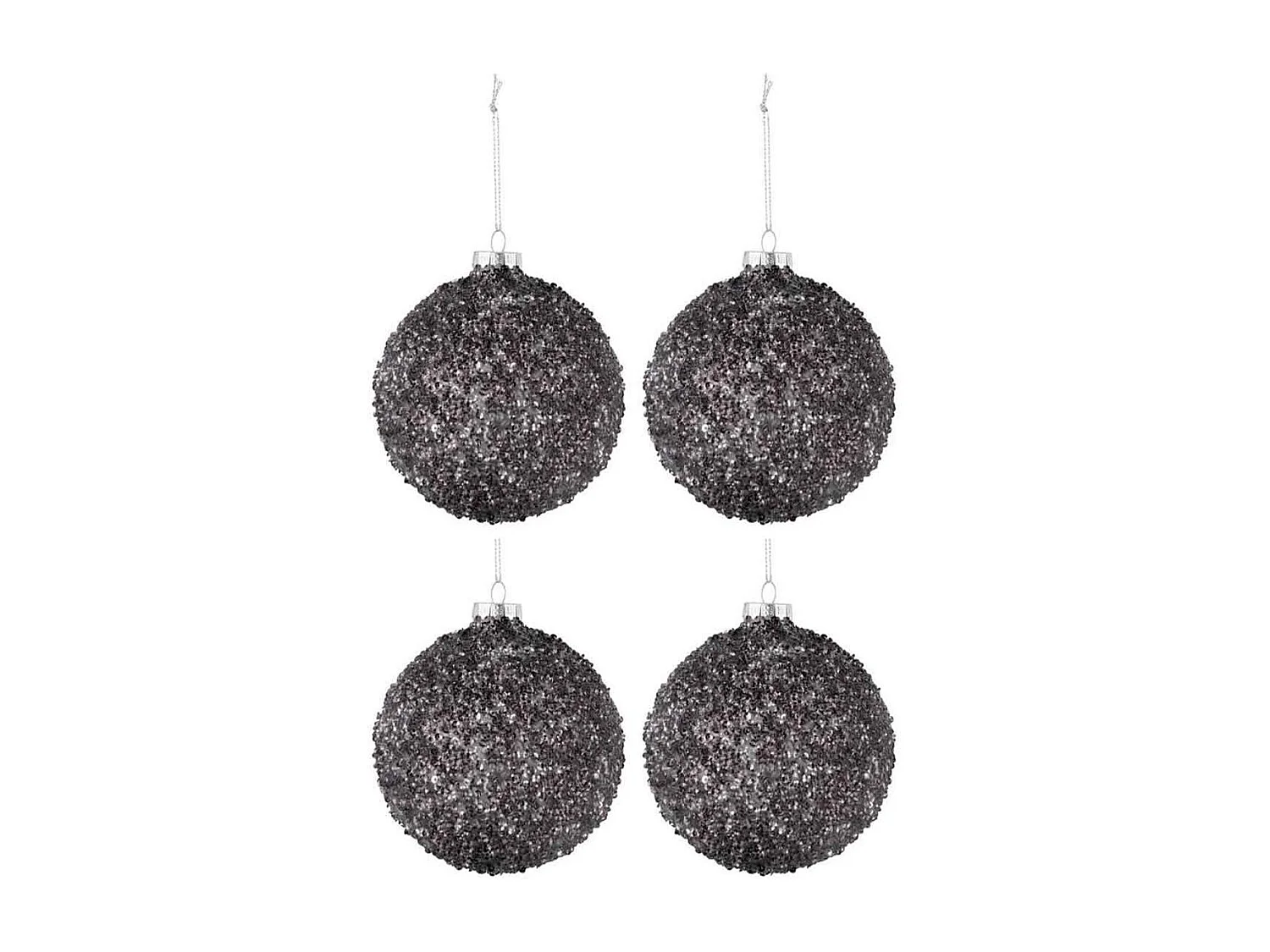 Lot de 4 Boules de Noël "Paillettes" 10cm Anthracite