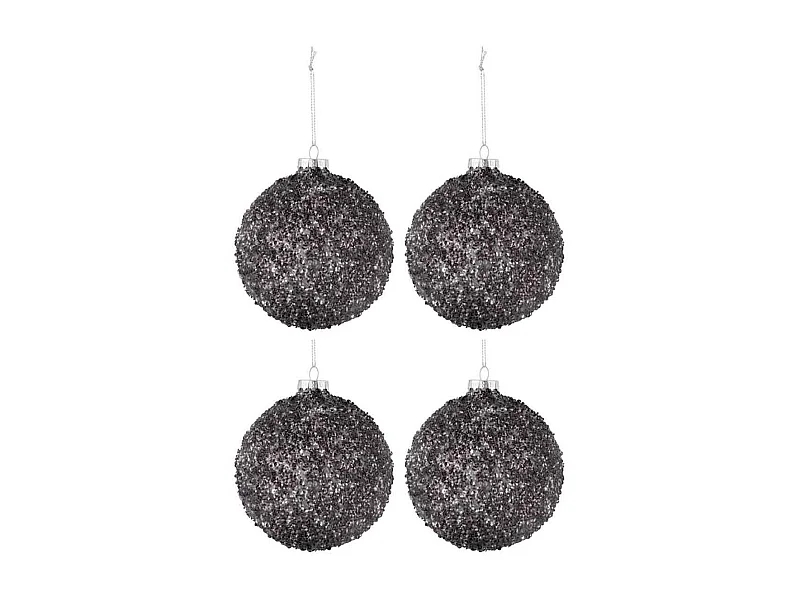 Lot de 4 Boules de Noël "Paillettes" 10cm Anthracite