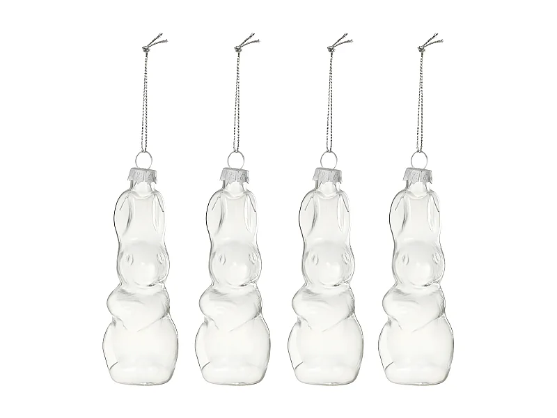 Lot de 4 Sujets à Suspendre en Verre "Lapin" 10cm Transparent