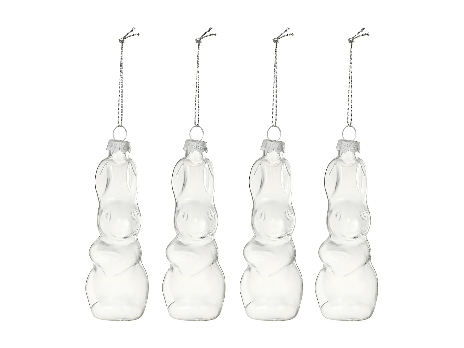 Lot de 4 Sujets à Suspendre en Verre "Lapin" 10cm Transparent