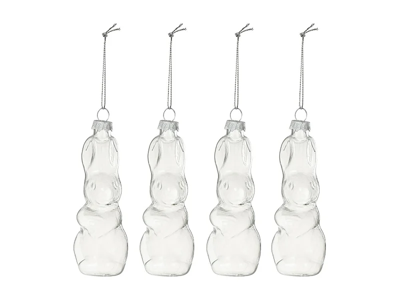 Lot de 4 Sujets à Suspendre en Verre "Lapin" 10cm Transparent