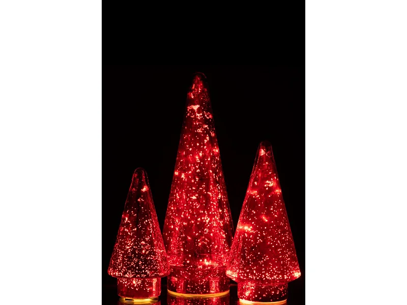 Árbol de Navidad decorativo con luces LED de vidrio rojo de 9x9x19 cm