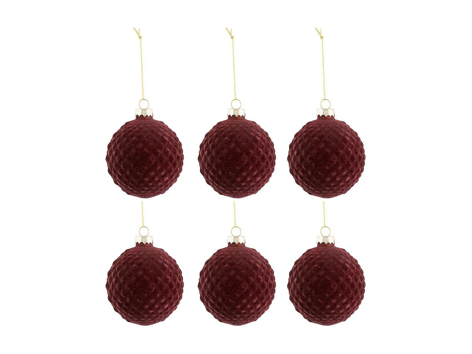 Caja de 6 bolas de Navidad de vidrio Bordeaux 8x8x8 cm
