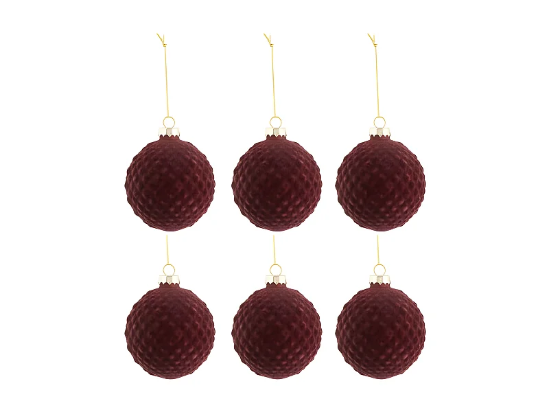 Lot de 6 Boules de Noël "Motifs" 8cm Bordeaux