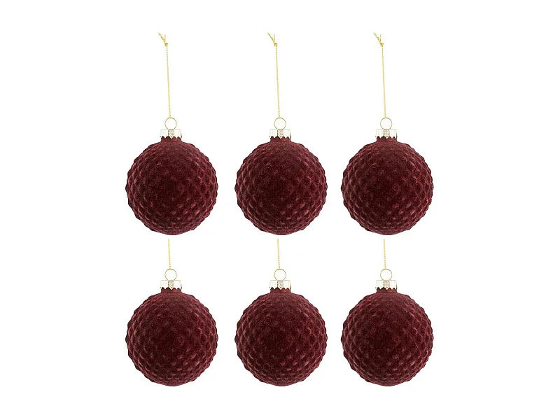 Scatola di 6 palline di Natale in vetro Bordeaux 8x8x8 cm