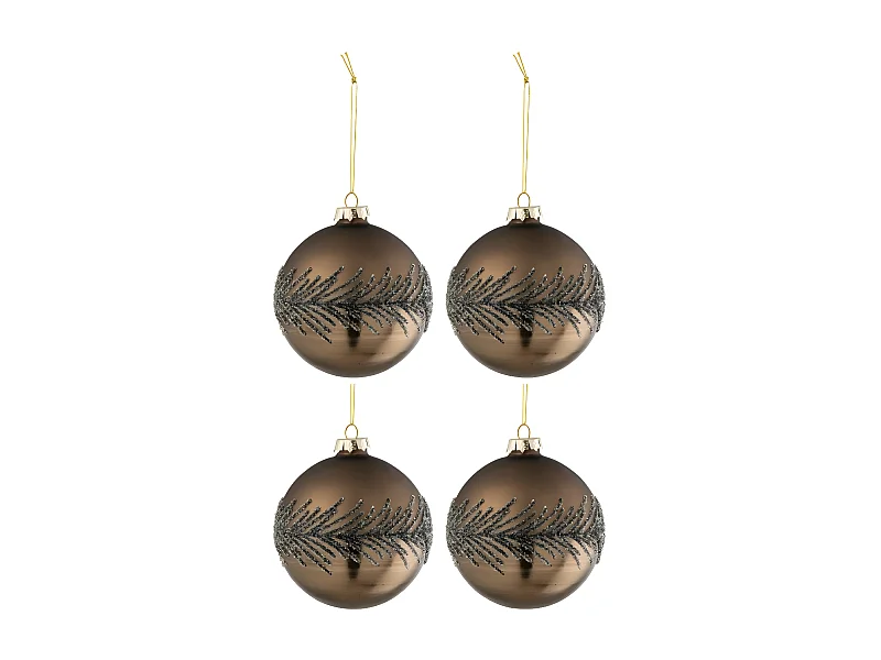 Caja de 4 bolas de Navidad de vidrio marrón de 10x10x10 cm