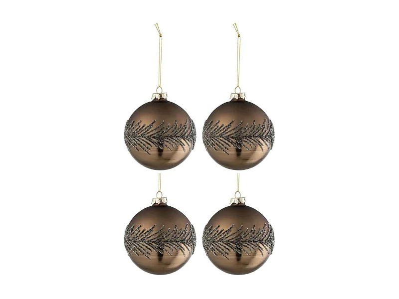 Scatola di 4 palline di Natale in vetro marrone 10x10x10 cm