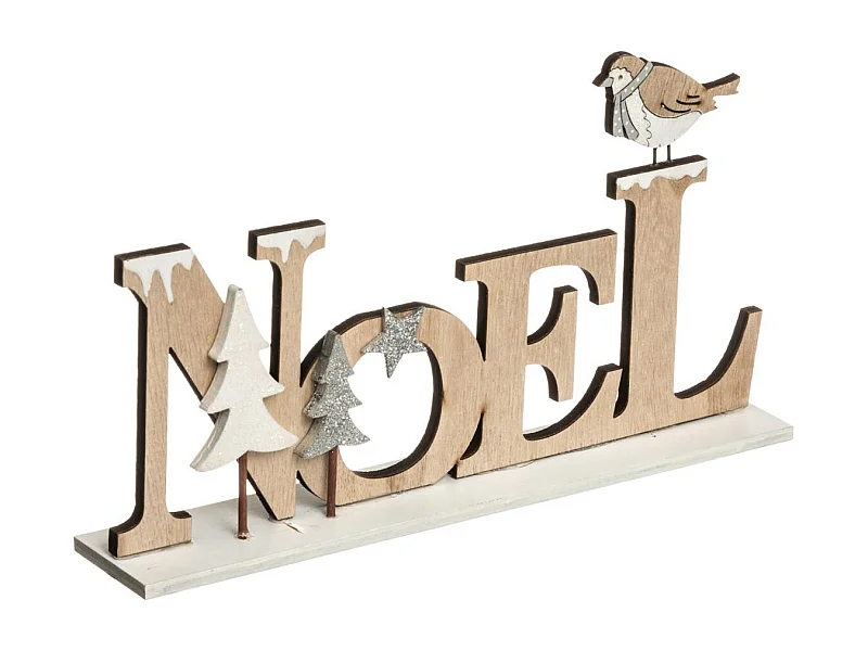 Mot Noël à Poser "Marron Glacé" 22cm Beige & Blanc