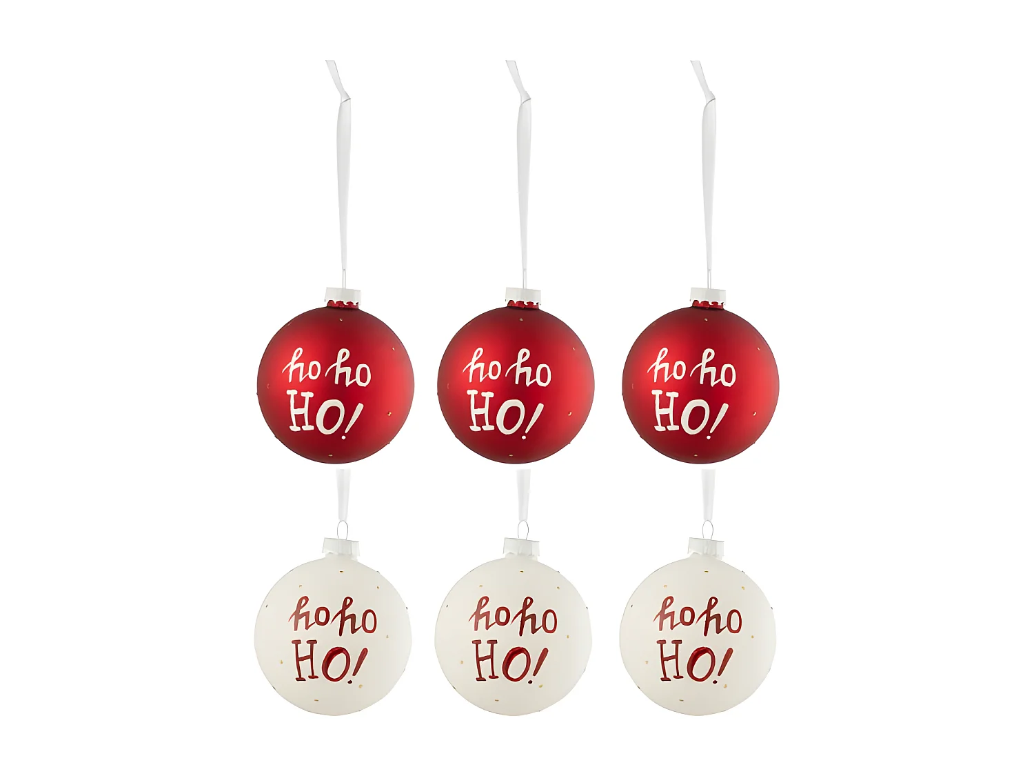 Caja de 6 bolas de Navidad de vidrio blanco - rojo 8x8x8 cm